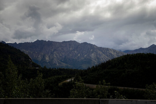 Clouds over mountains on the Glenn Highway in Alaska
