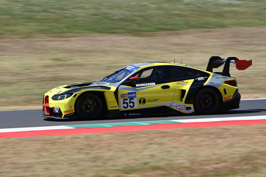 Scarperia, Italy - July 24th 2026: BMW G82 M4 GT3 of team NOVA RACE EVENTS drive by Ebrahim-Ferati in action during Italian Championship GT Endurance race event at Mugello Circuit.