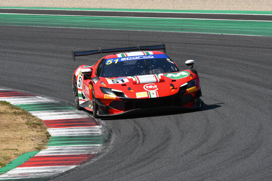 Scarperia, Italy - July 24th 2026: Ferrari 296 GT3 of team SPIRIT OF RACING drive by Duran-Perel in action during Italian Championship GT Endurance race event at Mugello Circuit.