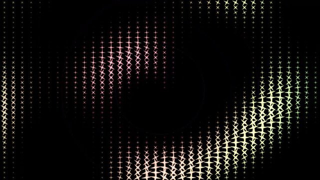 Abstract digital halftone background with glowing dots, retro tech wave pattern in pink and yellow, futuristic LED screen texture for motion graphics