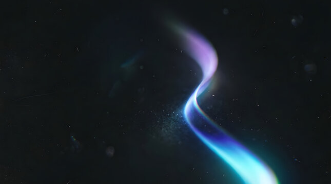 A luminous ribbon of blue and purple aurora borealis gracefully curves across the dark night sky, creating a serene and ethereal atmosphere with soft glowing light and a minimalist composition ideal