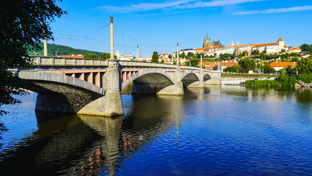 bridge over the river Vltava , Czech Republic. Travel concept. 