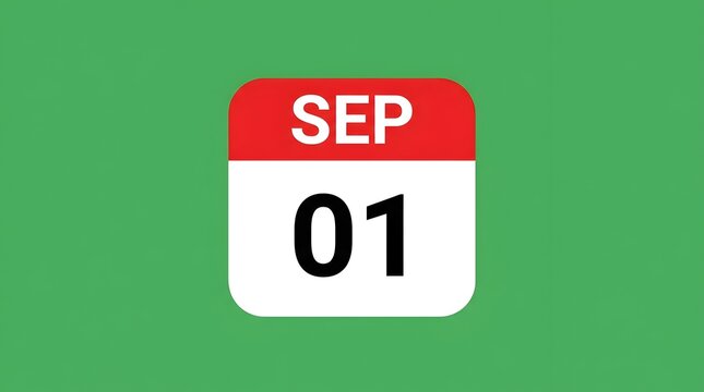 September first calendar date displayed on a green background