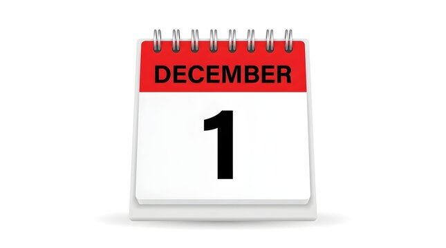 Desktop calendar displaying december first with a white background