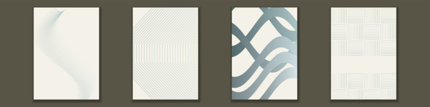 Set of minimalist abstract posters featuring geometric lines, dots and waves for modern interior decoration and wall art