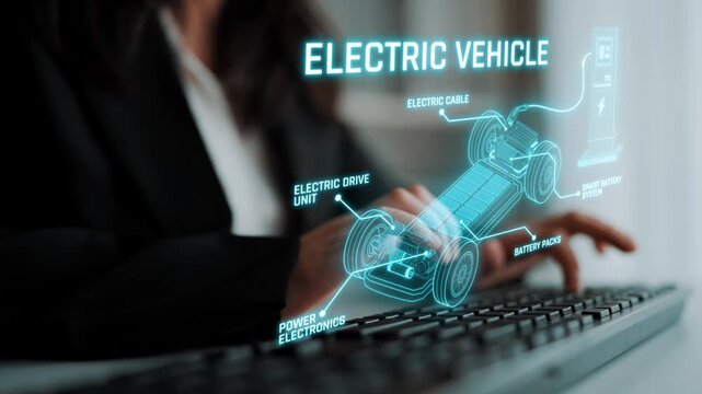 Structure of electric car showing battery system, traction motor, control units, and charging station for understanding EV functionality and energy flow Marrow