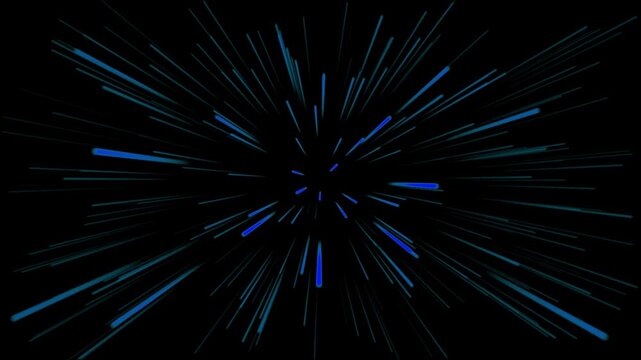 Blue hyperspace warp speed effect, abstract light trails tunnel background
