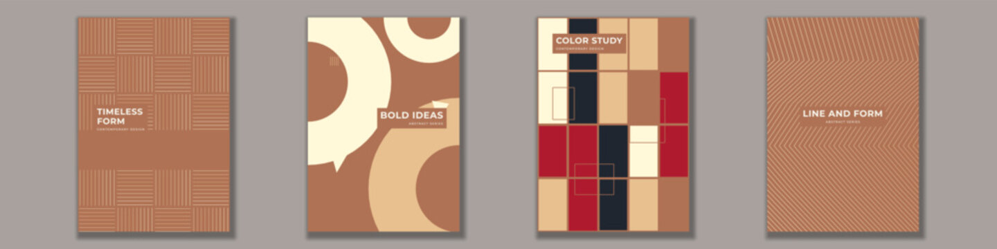 Abstract covers collection featuring contemporary geometric shapes, minimalist compositions, vintage textures, and modern typography for stationary projects