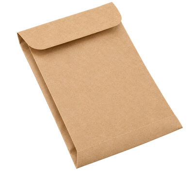 Blank brown kraft paper envelope on white background