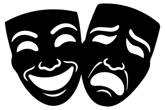 Theater masks comedy and tragedy silhouette illustration
