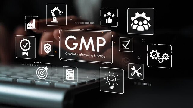 Hand Typing on Keyboard with GMP Icons Representing Good Manufacturing Practices and Quality Control in Modern Industry Environment. Entropy.