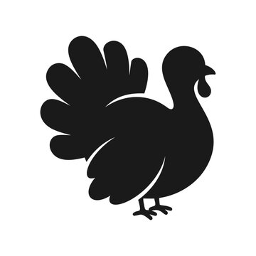 Black silhouette of a turkey bird facing right with feathers fanned out