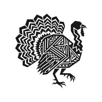 Geometric tribal turkey vector illustration with traditional patterns