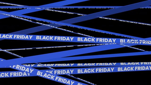 Blue ribbon caution tape crisscross with Black Friday text overlay on transparent background for shopping promo
