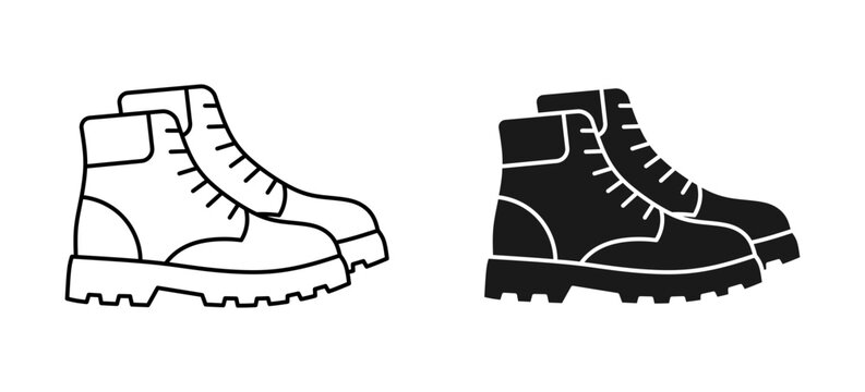 Safety boots icon set featuring outline and solid black editable stroke