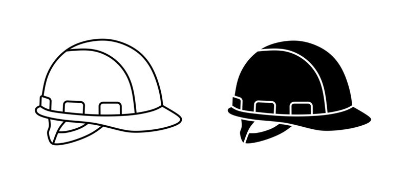 Safety helmet icon set featuring outline and solid black construction editable stroke