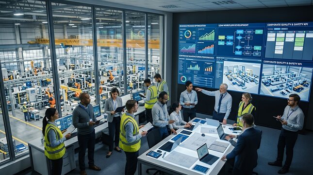 Business process optimization and operational management strategy for lean workflow development industrial productivity enhancement continuous manufacturing performance and corporate quality