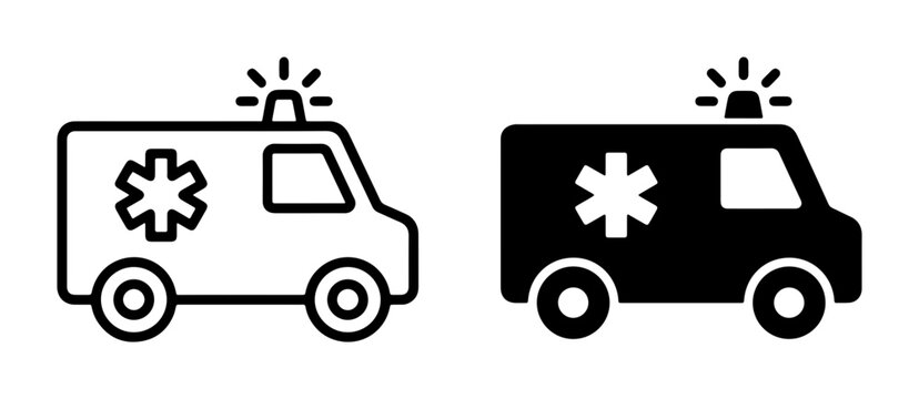 Ambulance icons set with star of life symbol, emergency medical transport