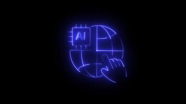 Blue glowing futuristic ai hand holding brain illustration