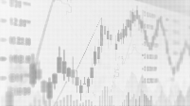 Abstract financial stock market candlestick chart represented with halftone dots pattern