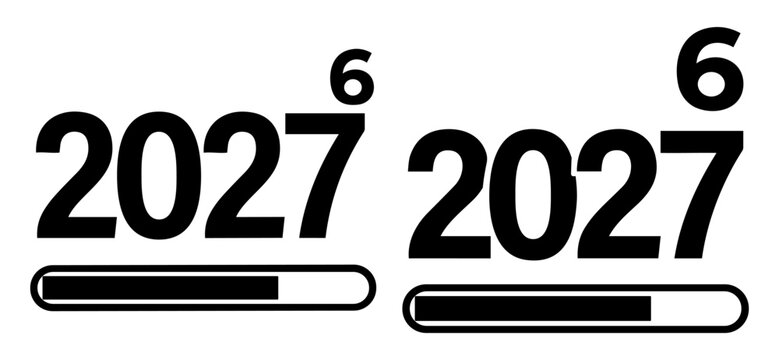 Vector illustration of the year 2027 with power of six exponent and progress bars