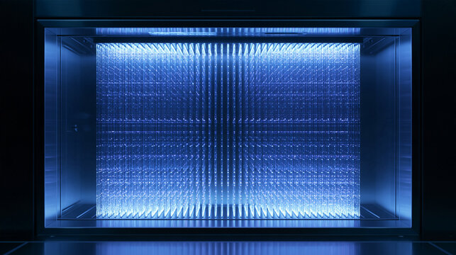 Futuristic Quantum Computer LED Matrix with Glowing Blue Light