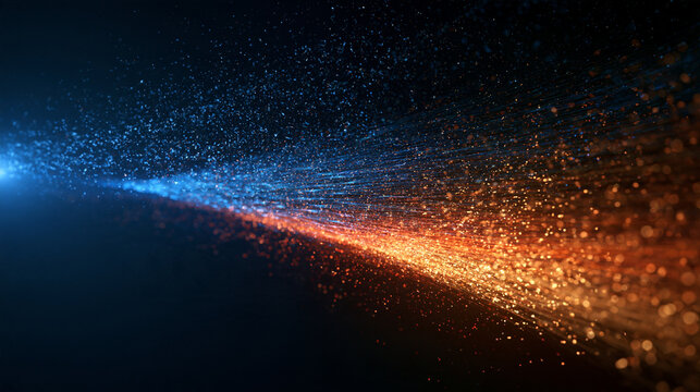 Abstract Particle Stream with Glowing Blue and Orange Light
