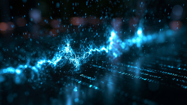 Digital Energy Wave with Glowing Data and Binary Particles