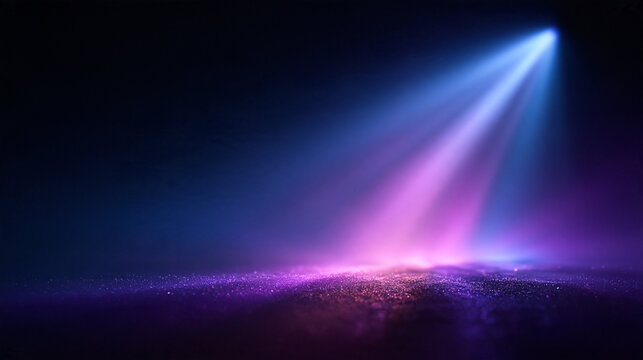 Spotlight Beam Illuminating Empty Stage with Purple Neon Glow