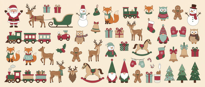 Christmas Design Element Vector Illustration Set Isolated On A Plain Background.