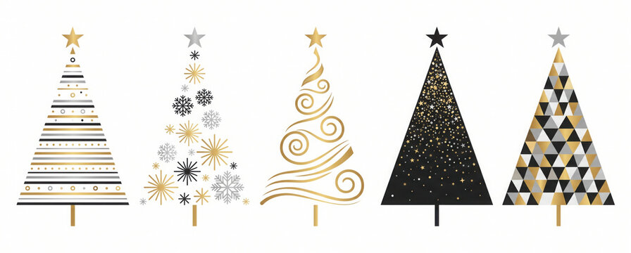 Christmas card background with abstract christmas tree decoration gold black isolated