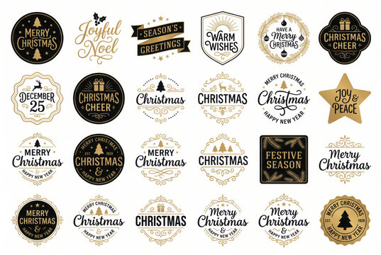 Merry Christmas typographic emblems set.