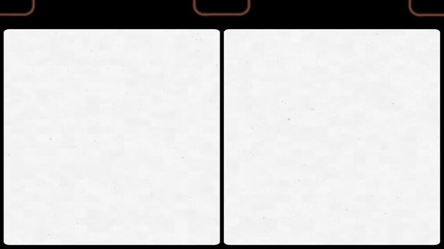 Two vintage film frames in a split screen with noise on light. Use multiply blend mode to fill each frame with video. Great for collages.