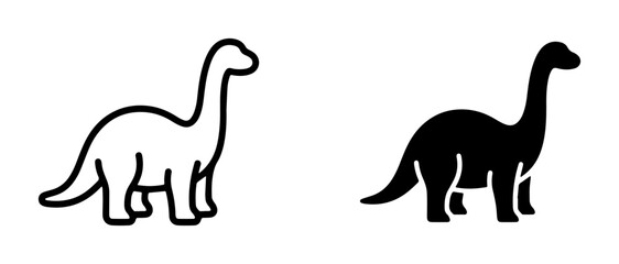 Dinosaur line icon and silhouette set with long neck for prehistoric theme © Sujon