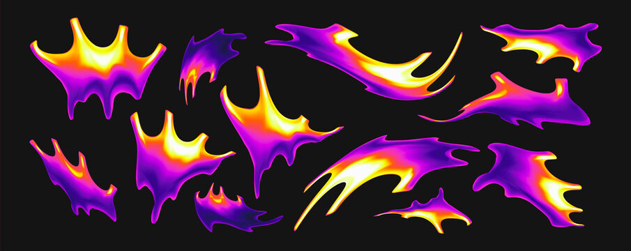 Abstract heatmap shapes set, fluid heatmap flame elements, liquid heat map waves over black background, thermal imaging fire, neon heatmap art texture, infrared gradient
