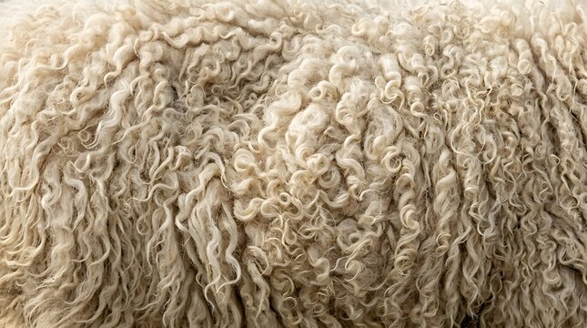 Detailed macro view of natural curly sheep wool texture