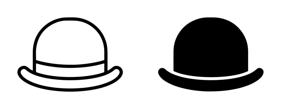 Bowler hat line icon and silhouette for fashion and retro style logo