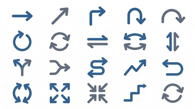 Minimalist arrow icons set directional navigation symbols blue flat