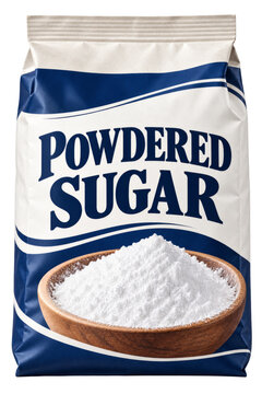 Powdered sugar packaged paper bag isolated on transparent background