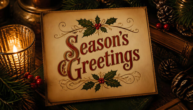 Vintage serif typography Season&rsquo;s Greetings with abstract style
