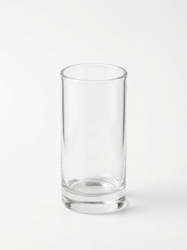 Clear tall drinking glass on plain white background