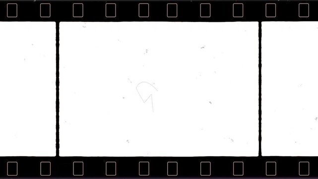 Old damaged 4K film frame with sprocket holes, noise, dust, hair and scratches on light. Use opacity to overlay it on video. Great for retro edits.