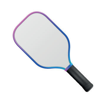 White Pickleball Paddle, 3d Vector Illustration. Blank Pickleball Paddle Mockup with Black Handle. Pickleball Paddle Isolated for Paddle Sports, Training, Match, Tournament, Club, Court, Recreation