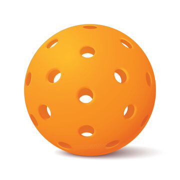 Pickleball Ball Vector Illustration. 3d Orange Pickleball Ball Illustration. Plastic Sports Ball with Holes for Game, Training, Court Sport, Recreation, Equipment Design
