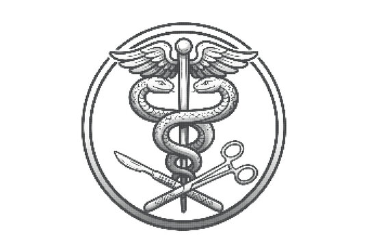 Tactical combat medic caduceus emblem with halftone screen print effect in 100% scalable vector EPS