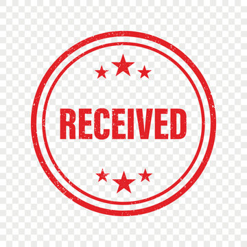 Received Stamp for Documents, Vector Illustration. Mail and Office Records. Received Stamp with Red Round Seal and Stars. Received Stamp Vector Illustration
