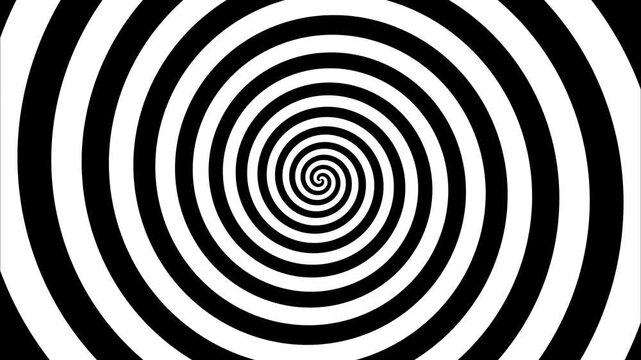 Hypnotic black and white spiral optical illusion animation