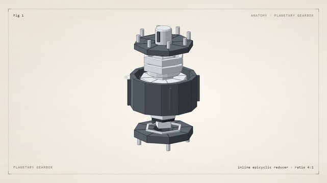 Planetary Gearbox 3D Animation: Exploded View and Seamless Mechanism Loop
