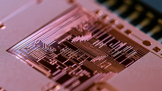 Precision strain gauge sensor featuring thin metallic foil patterns mounted on a flexible polyimide film, extreme macro detail on conductive traces, structural health monitoring,