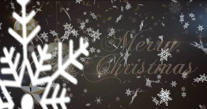 Glowing white snowflake framing left of festive studio graphic, Merry Christmas script, copy space